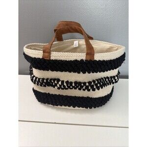 Mary&Martha Woven Basket Large Tote Bag Brown Leather Handles Faith